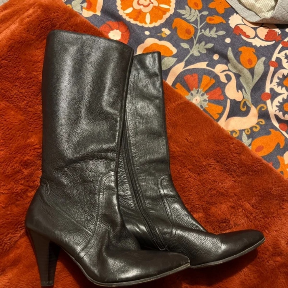 Boots Black Leather Heeled Boots